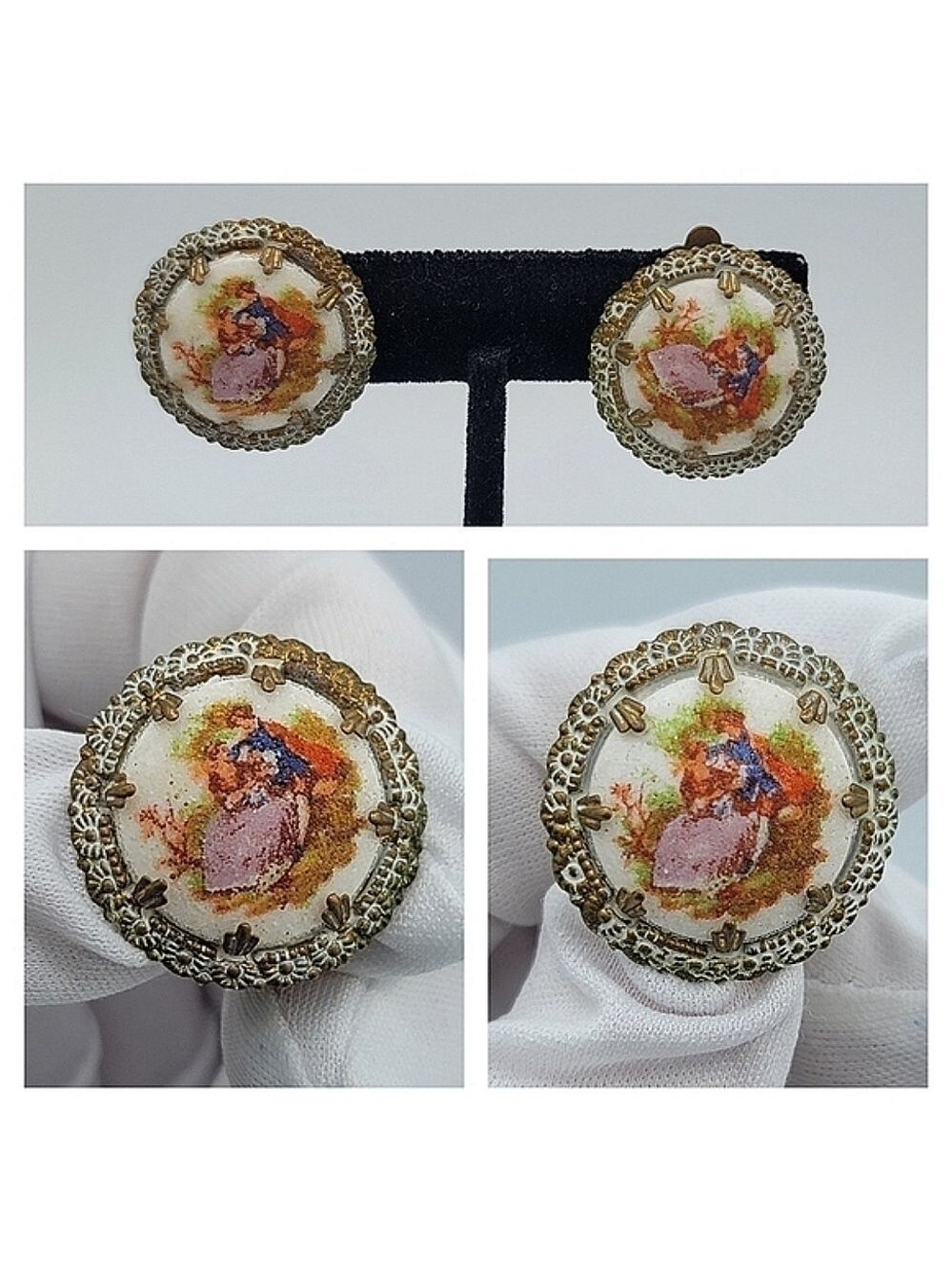 Vintage Germany Courting Couple Clip On Earrings #763